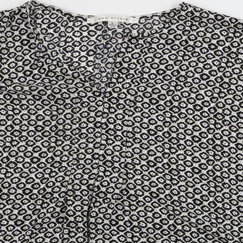 Max Studio Womens White Geometric  Basic Blouse Size L