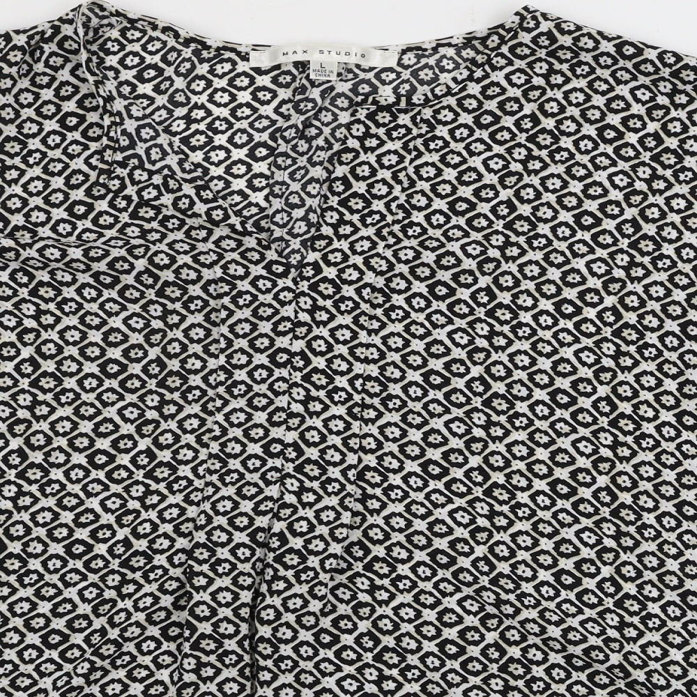 Max Studio Womens White Geometric  Basic Blouse Size L