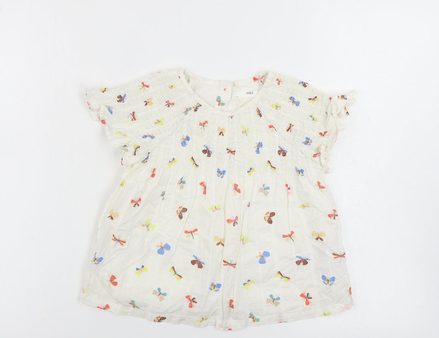 Marks and Spencer  Girls Ivory   Basic T-Shirt Size 6-7 Years