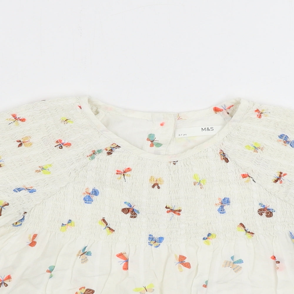 Marks and Spencer  Girls Ivory   Basic T-Shirt Size 6-7 Years