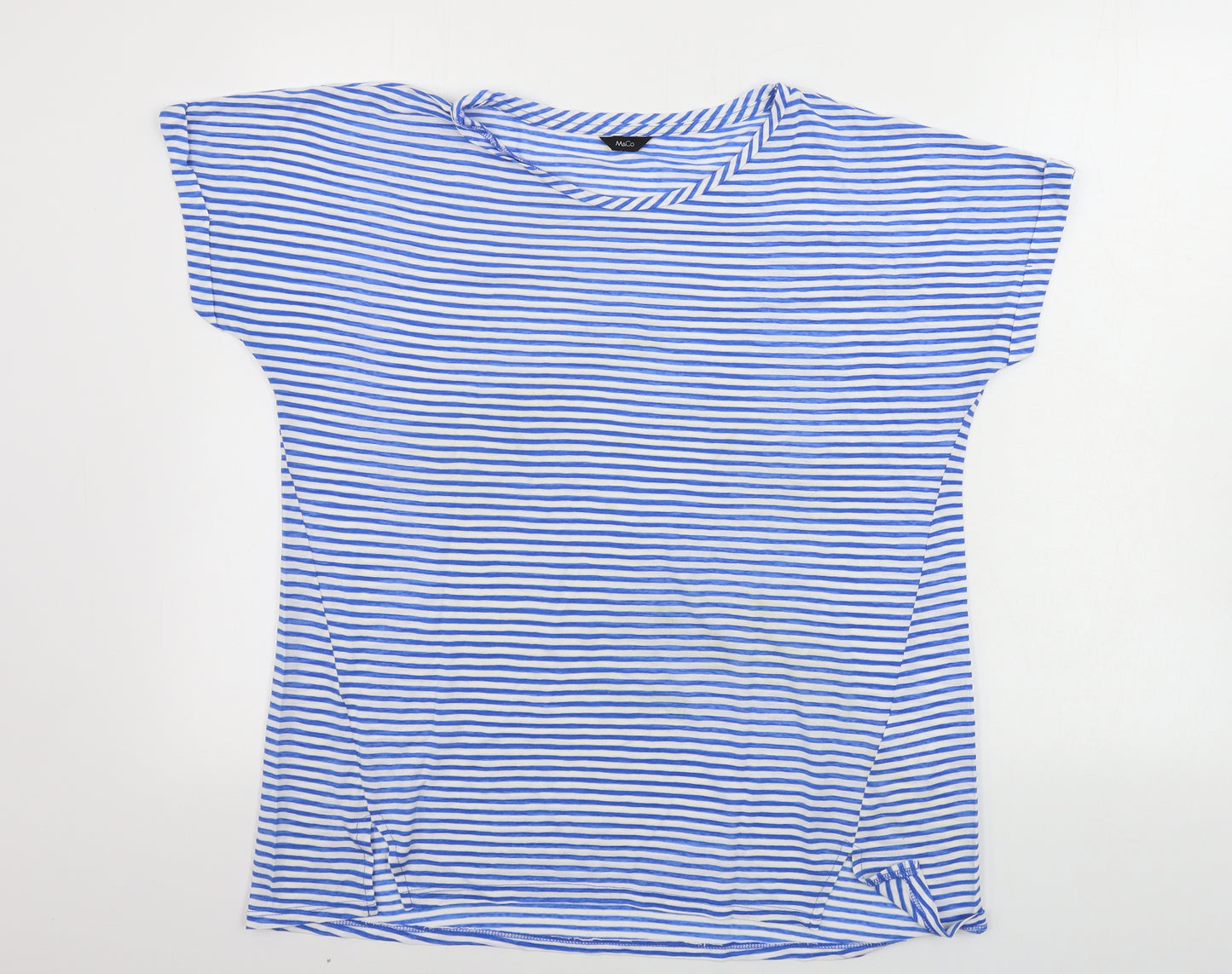 M&Co Womens White Striped  Basic T-Shirt Size 14