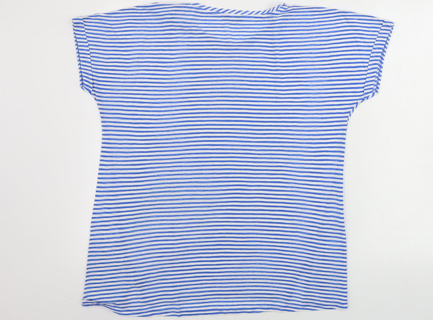 M&Co Womens White Striped  Basic T-Shirt Size 14