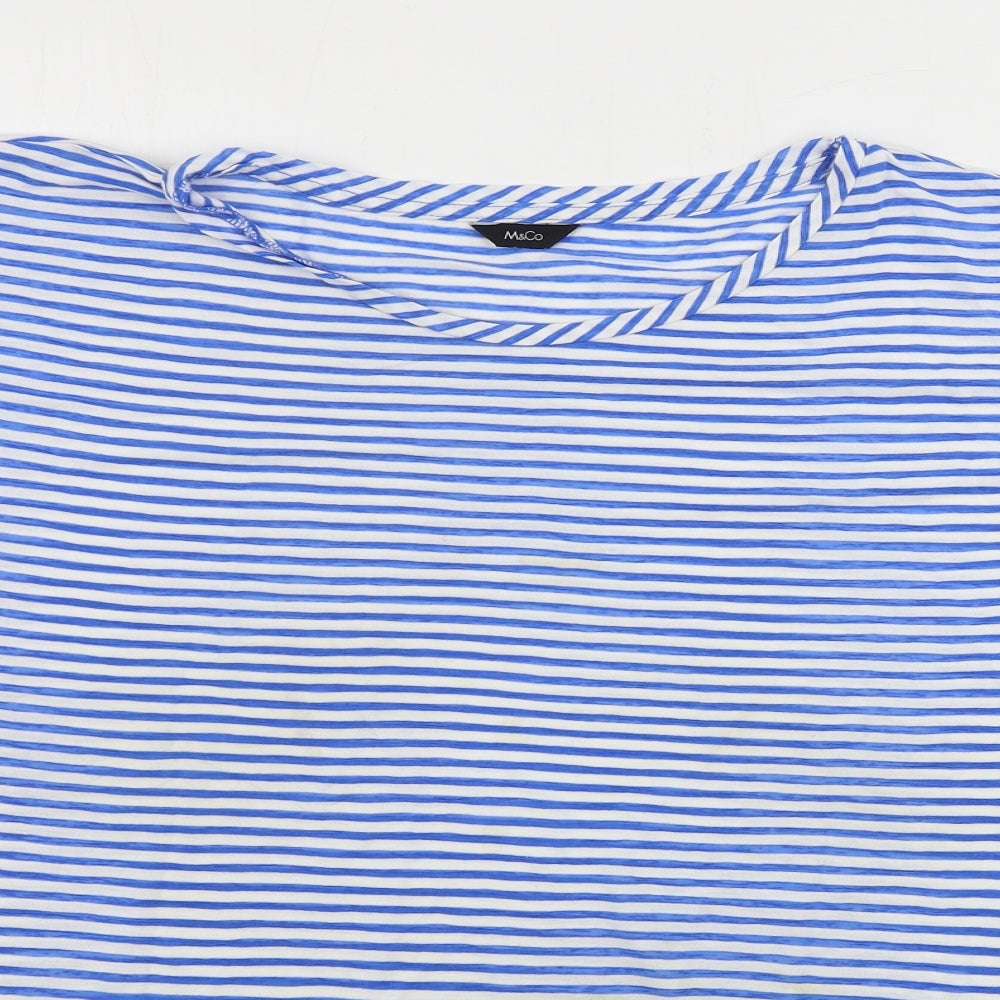 M&Co Womens White Striped  Basic T-Shirt Size 14