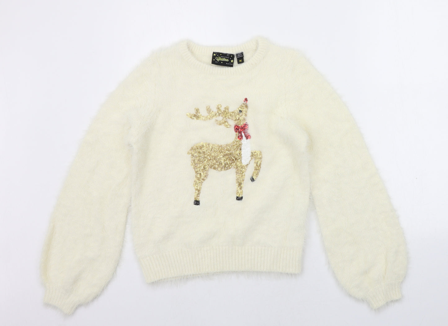 Brave Soul Womens Yellow   Pullover Jumper Size M  - SEQUINS christmas