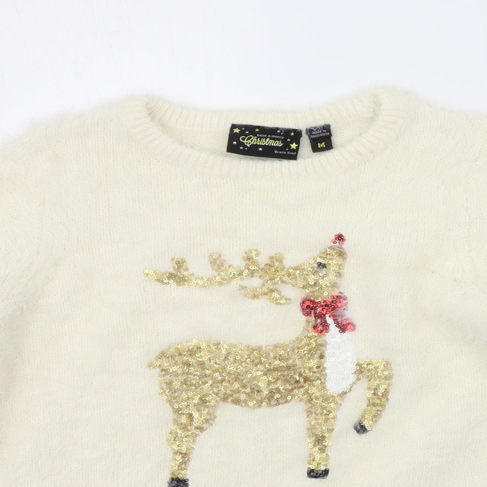 Brave Soul Womens Yellow   Pullover Jumper Size M  - SEQUINS christmas