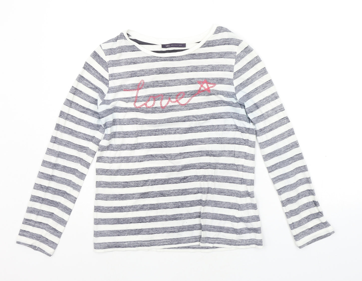 Marks and Spencer Womens White Striped  Basic T-Shirt Size 8