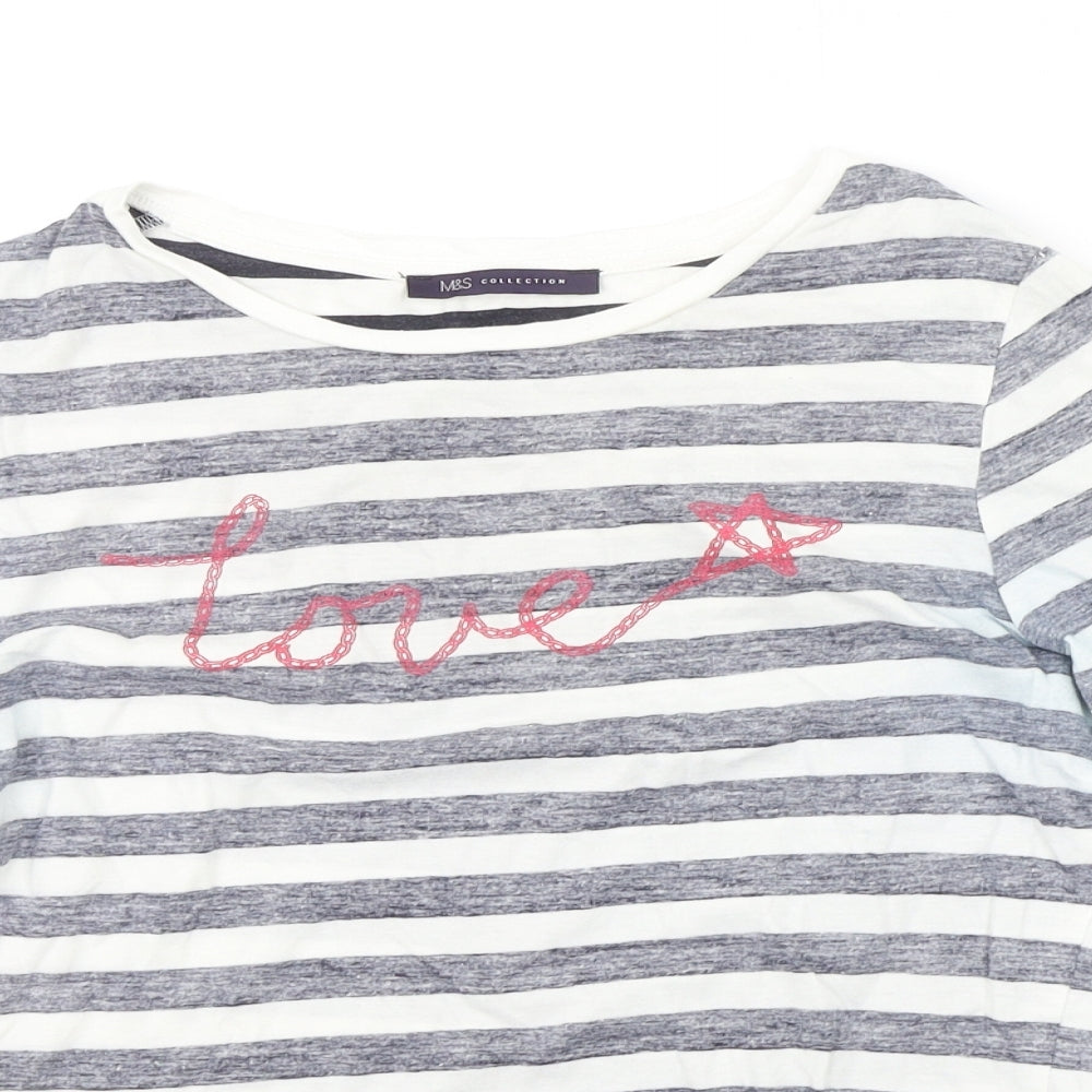 Marks and Spencer Womens White Striped  Basic T-Shirt Size 8