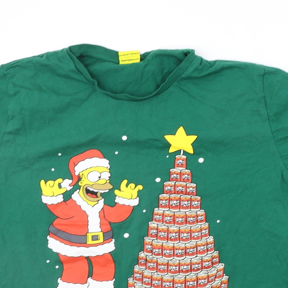 ALDI Mens Green    T-Shirt Size L  - Simpsons CHRISTMAS