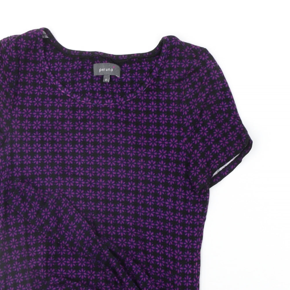 Per Una Womens Purple Geometric  Basic T-Shirt Size 12  - BELTED