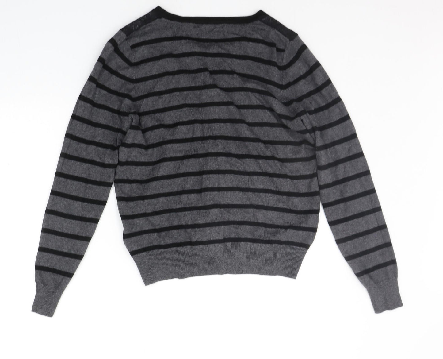 Marks and Spencer Womens Grey Striped  Cardigan Jumper Size 14