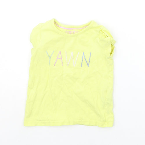 Marks and Spencer Girls Yellow Geometric  Basic T-Shirt Size 3-4 Years