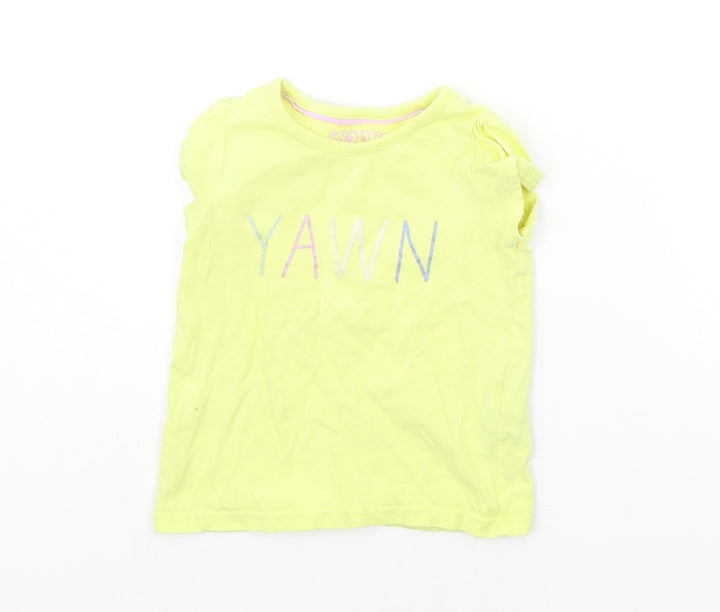 Marks and Spencer Girls Yellow Geometric  Basic T-Shirt Size 3-4 Years