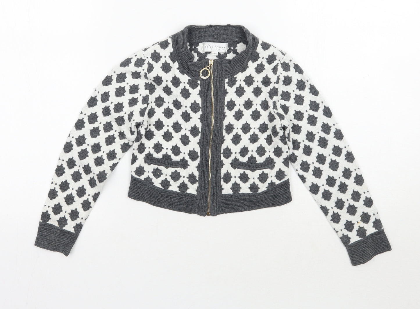 Trish Scully Child Girls White Geometric  Jacket Coatigan Size 4 Years