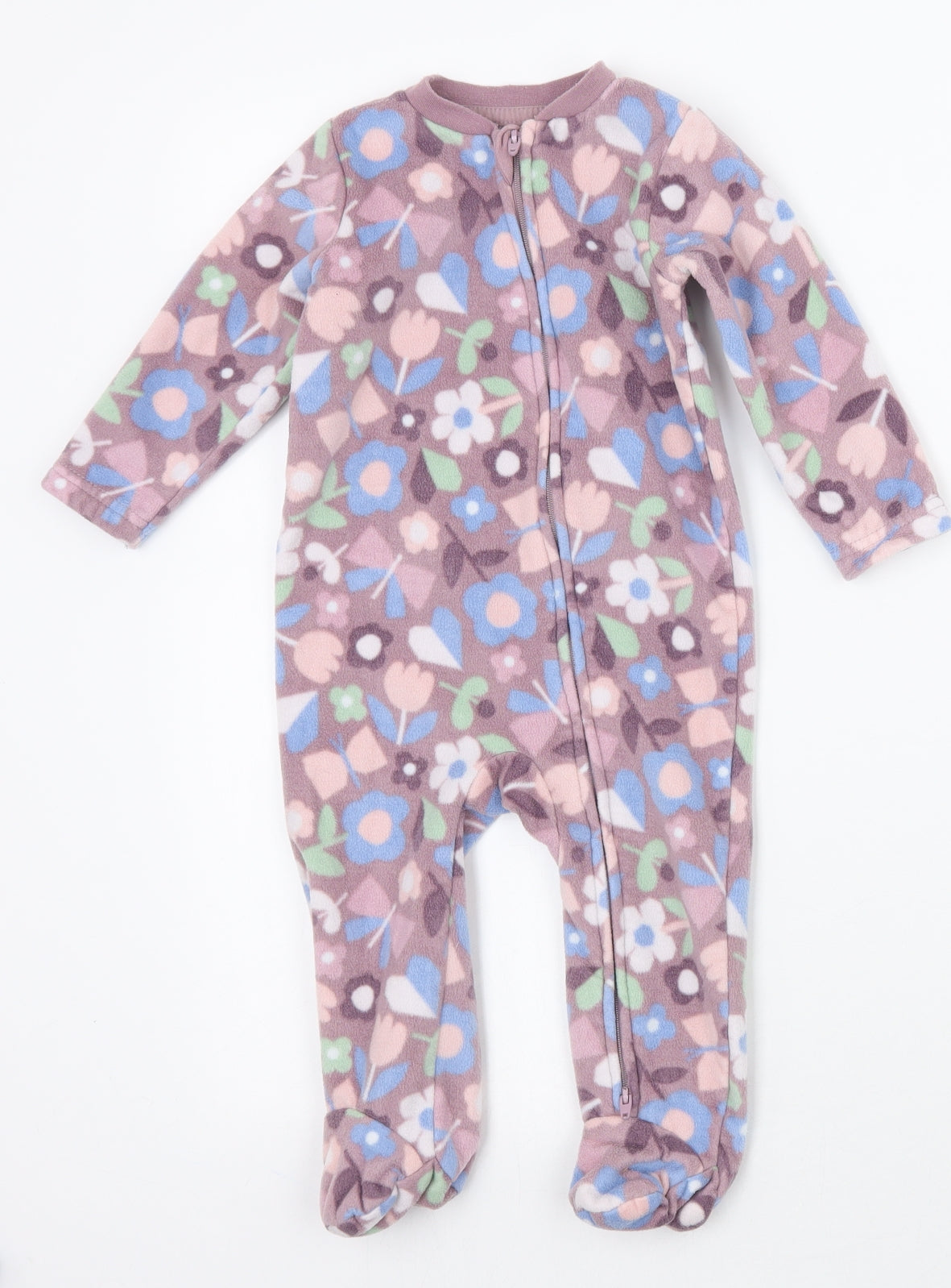 Nutmeg Girls Purple Floral  Babygrow One-Piece Size 9-12 Months