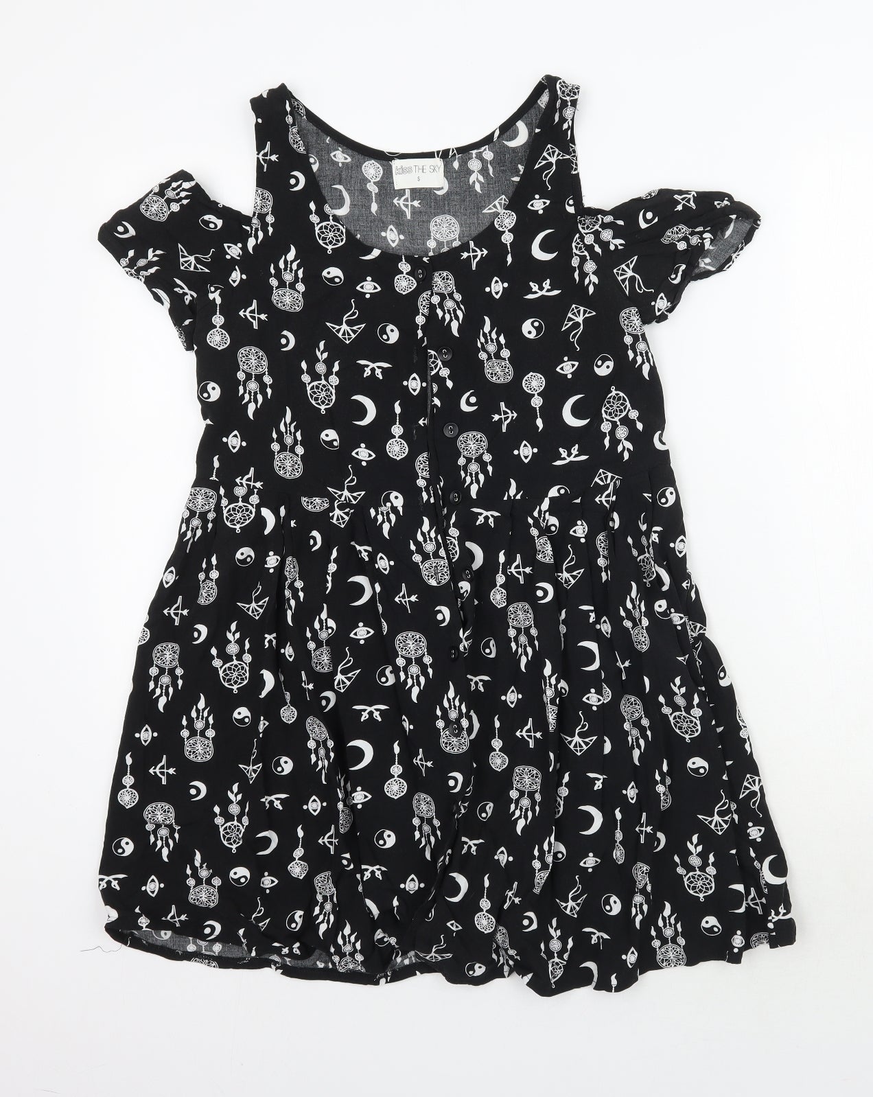 Kiss the Sky Womens Black Geometric  A-Line  Size S