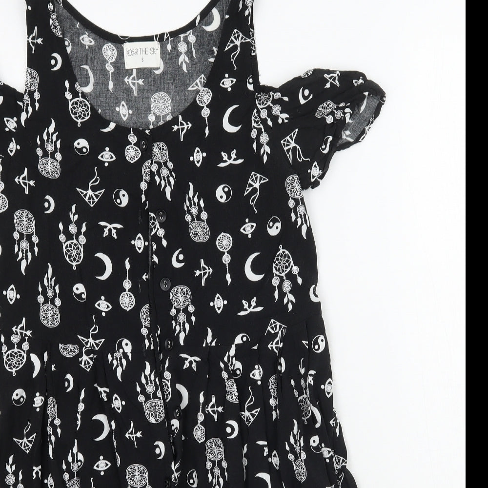 Kiss the Sky Womens Black Geometric  A-Line  Size S
