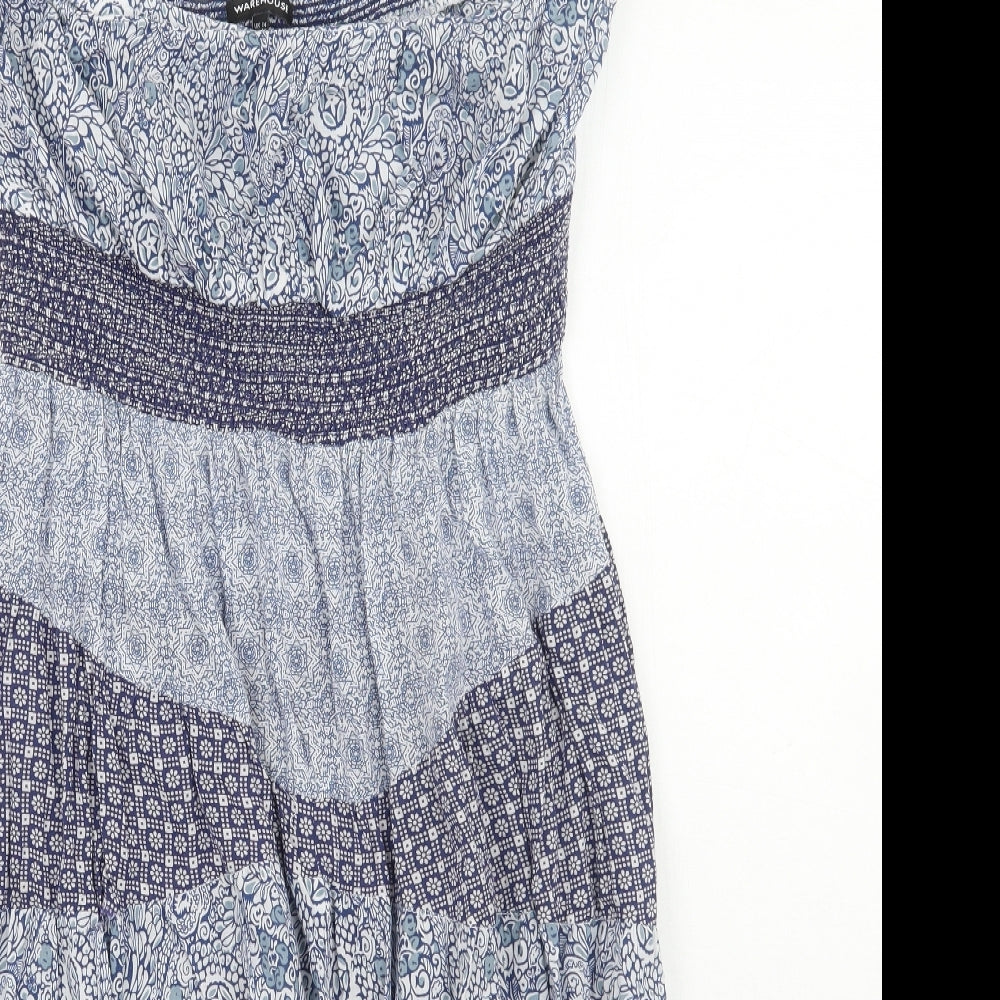 Warehouse Womens Blue Floral  A-Line  Size 14