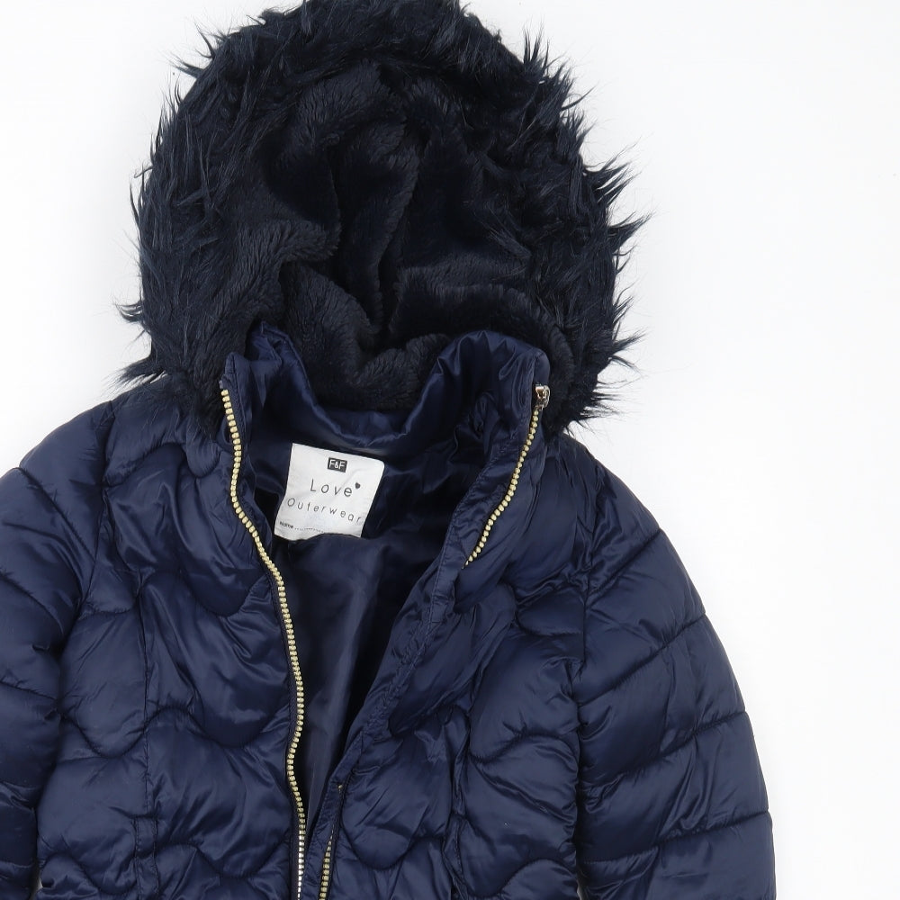 F&F Girls Blue   Parka Coat Size 8-9 Years