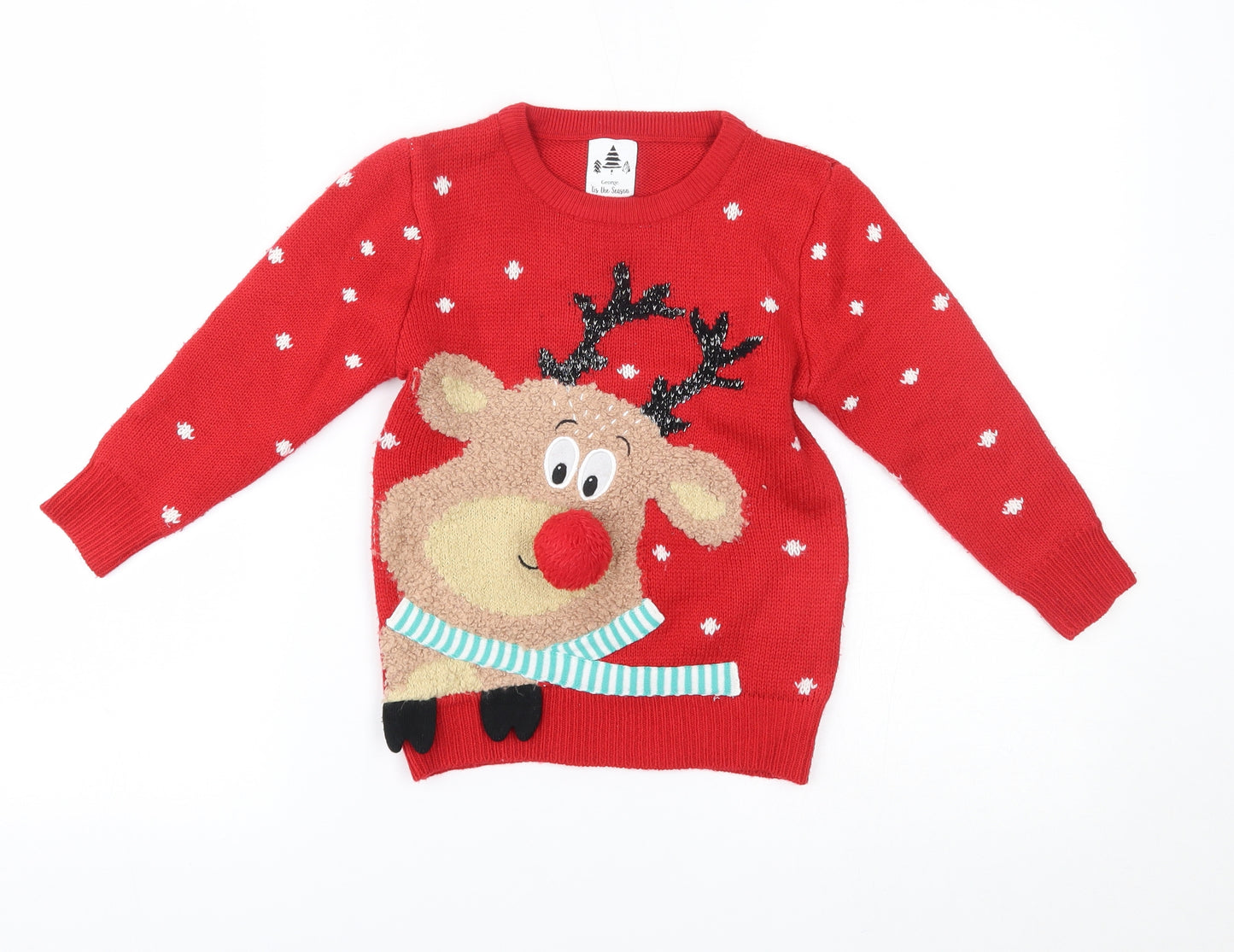 George Girls Red   Pullover Jumper Size 4-5 Years  - christmas