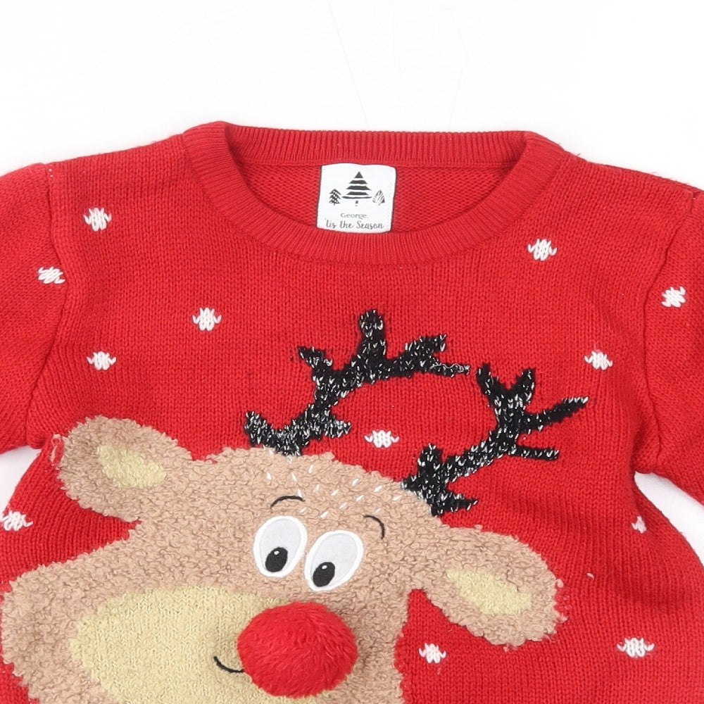 George Girls Red   Pullover Jumper Size 4-5 Years  - christmas