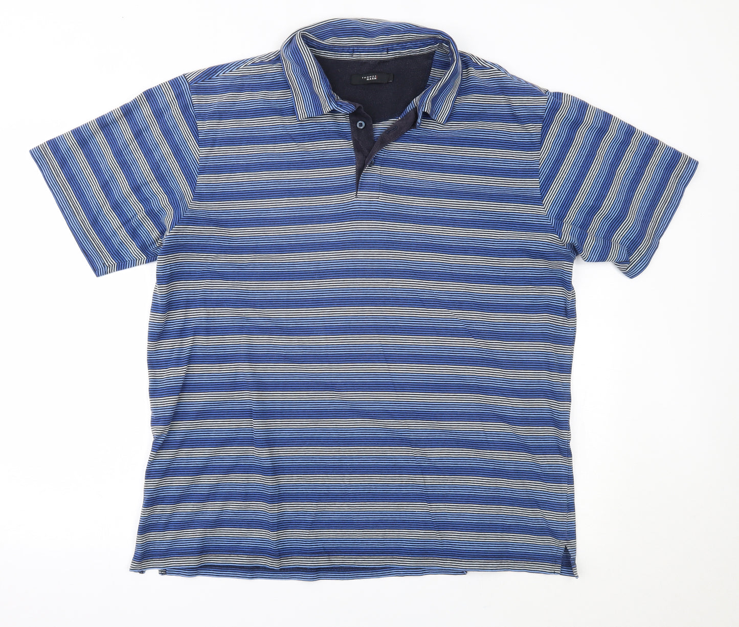 Thomas Nash Mens Blue Striped   Polo Size L