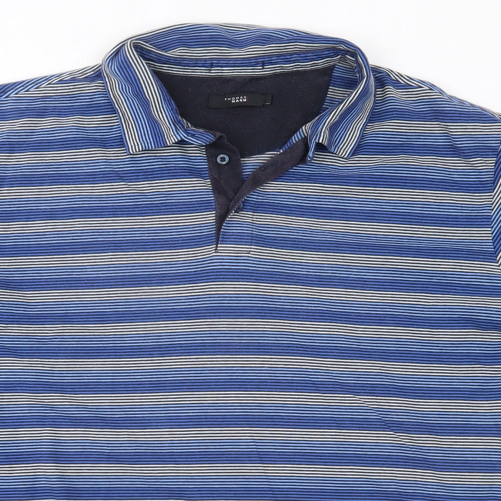 Thomas Nash Mens Blue Striped   Polo Size L