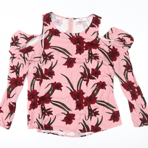 JustFab Womens Pink Floral  Basic Blouse Size M