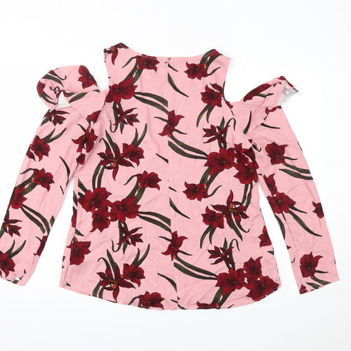 JustFab Womens Pink Floral  Basic Blouse Size M