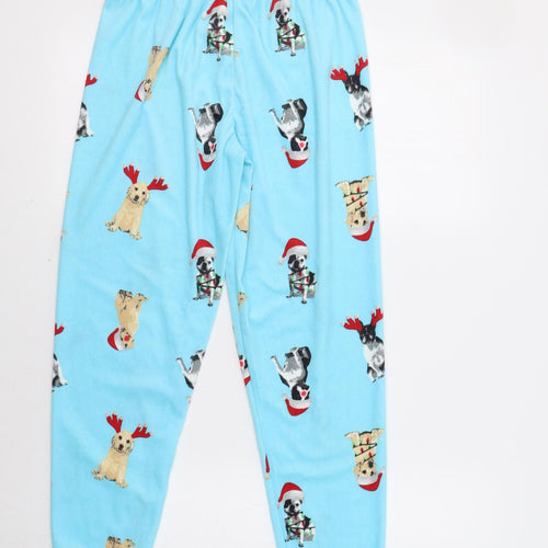 Dunnes Womens Blue Geometric   Pyjama Pants Size S  - Dog Christmas