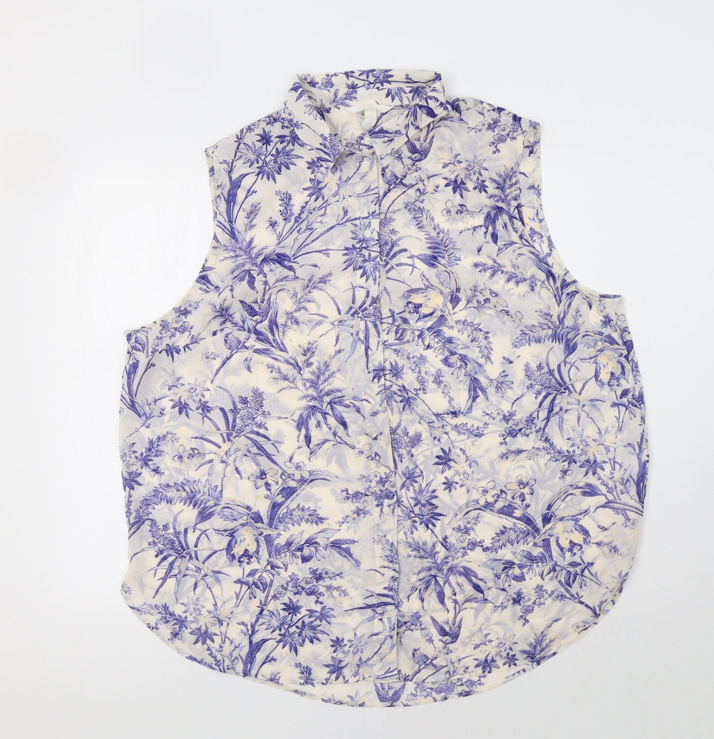 H&M Womens White Floral  Tunic Blouse Size XL