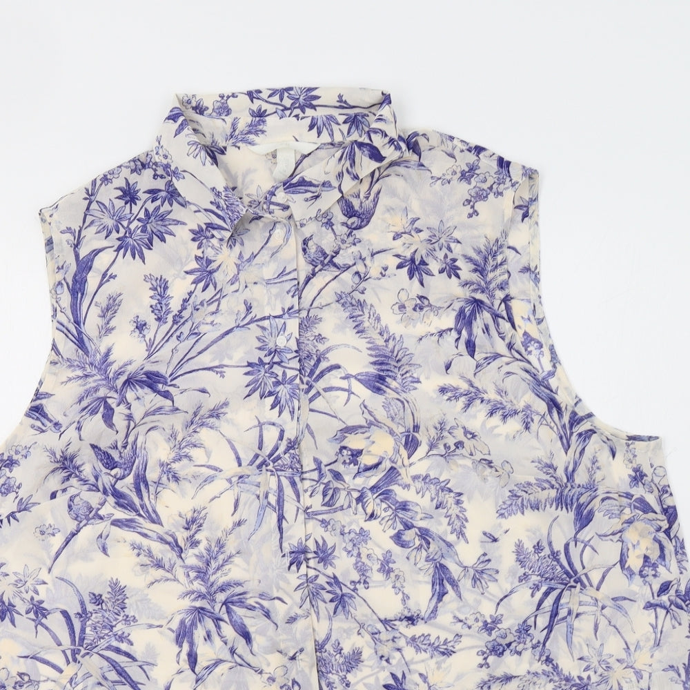 H&M Womens White Floral  Tunic Blouse Size XL