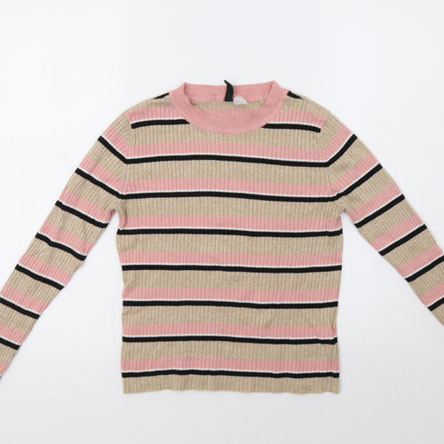 H&M Womens Beige Striped  Pullover Jumper Size M