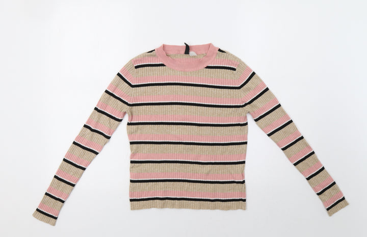 H&M Womens Beige Striped  Pullover Jumper Size M