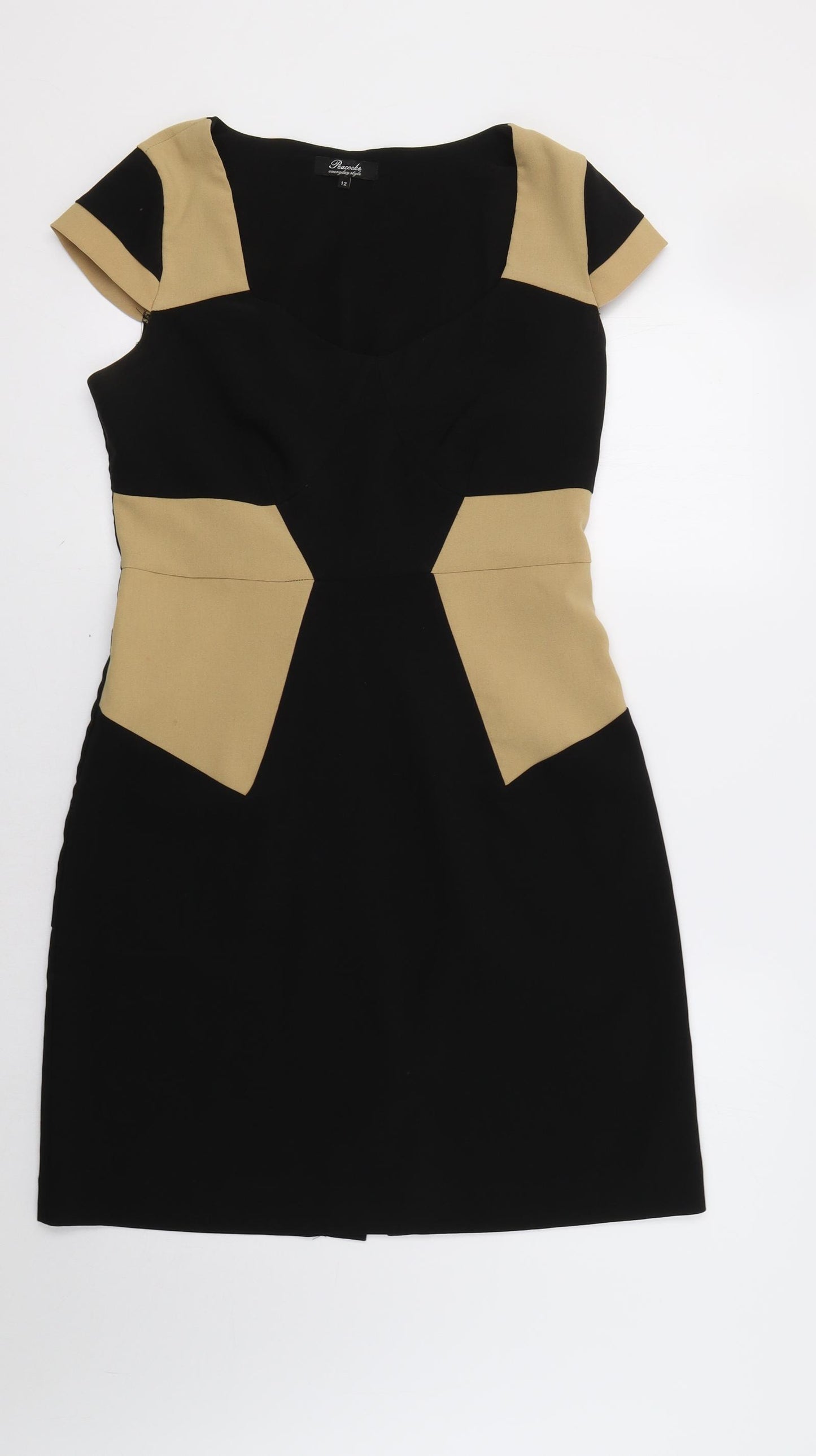 Peacocs Womens Black Colourblock  Bodycon  Size 12