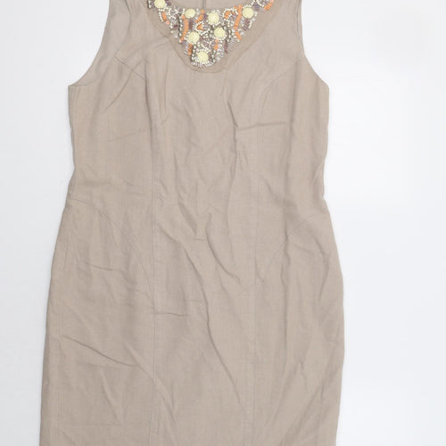 E-vie Womens Beige   Sheath  Size 12  - Embellished Collar