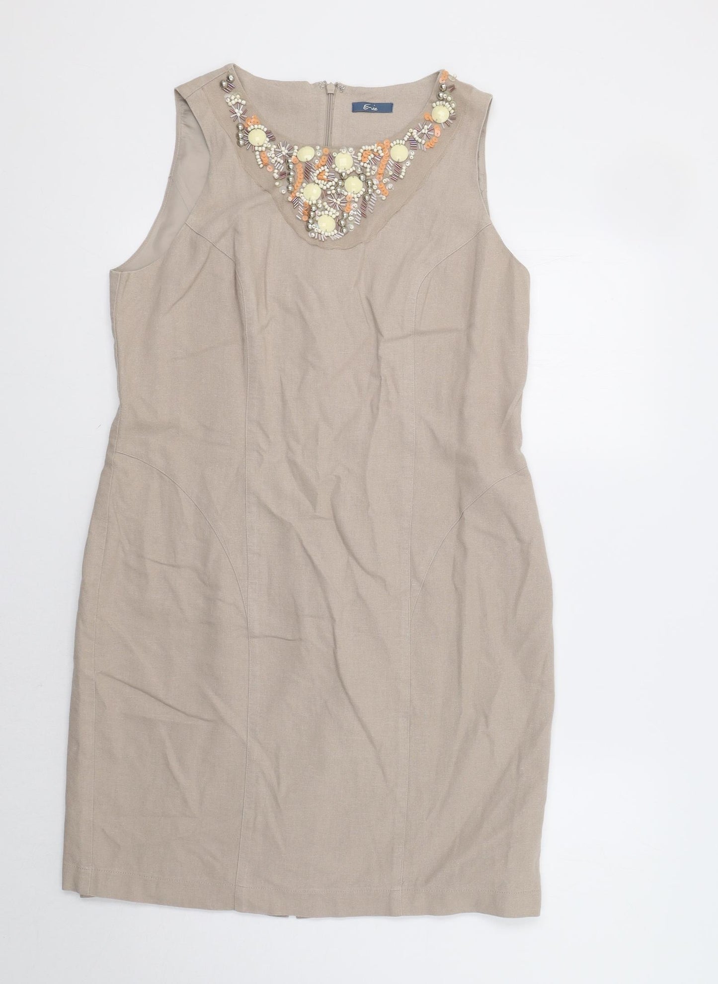 E-vie Womens Beige   Sheath  Size 12  - Embellished Collar