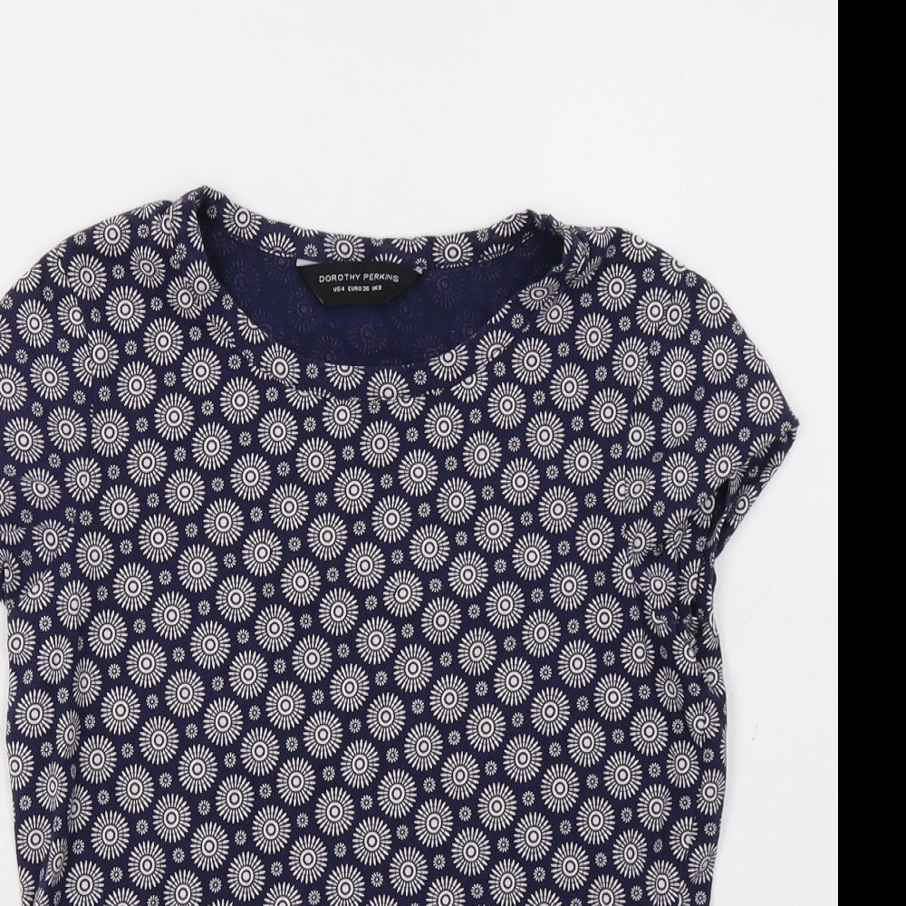 Dorothy Perkins Womens Blue Floral  Basic T-Shirt Size 8