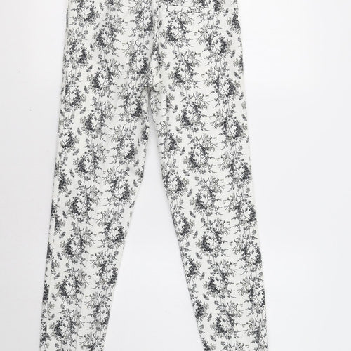 H&M Womens White Floral  Trousers  Size S L27 in