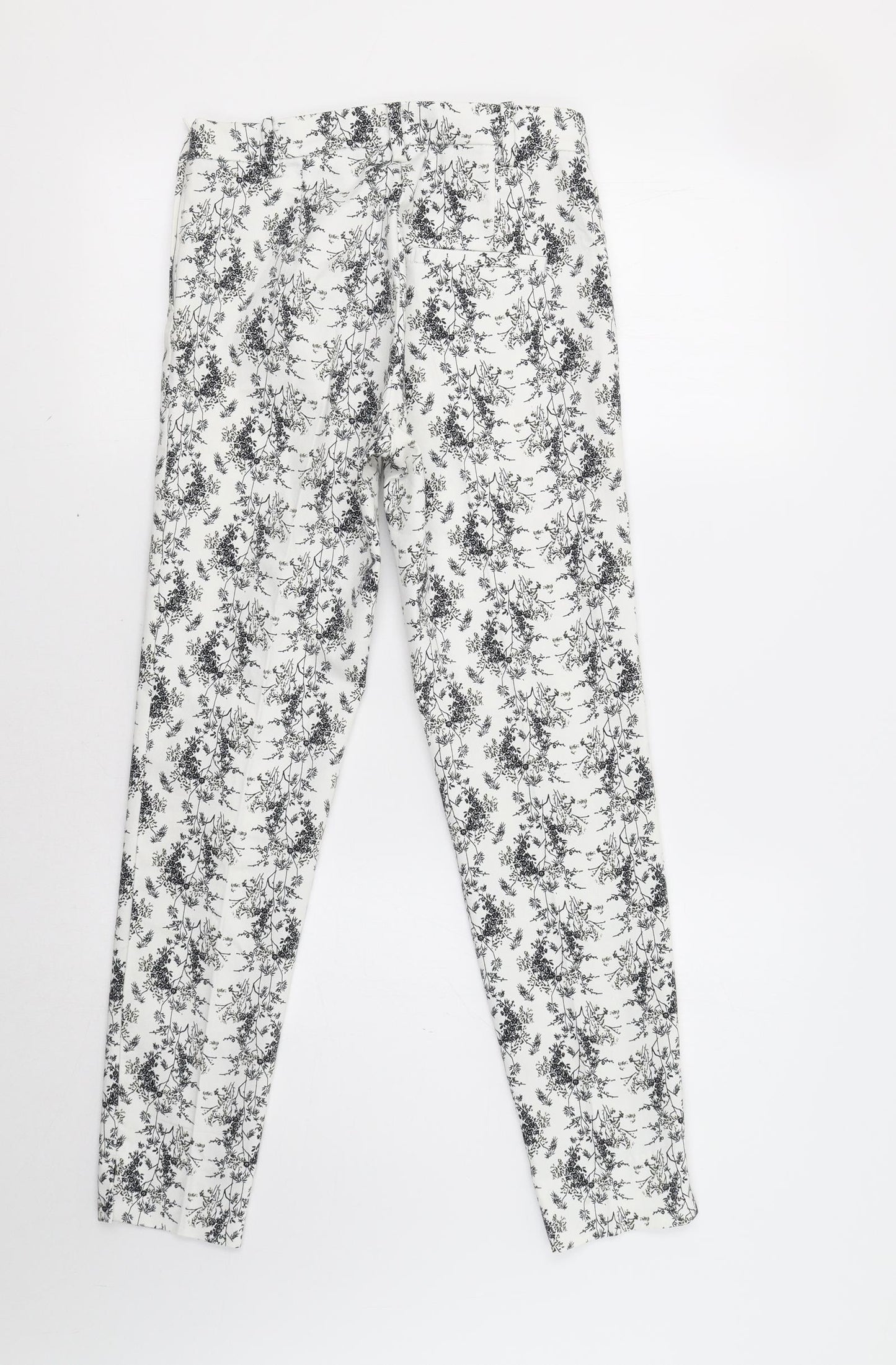 H&M Womens White Floral  Trousers  Size S L27 in
