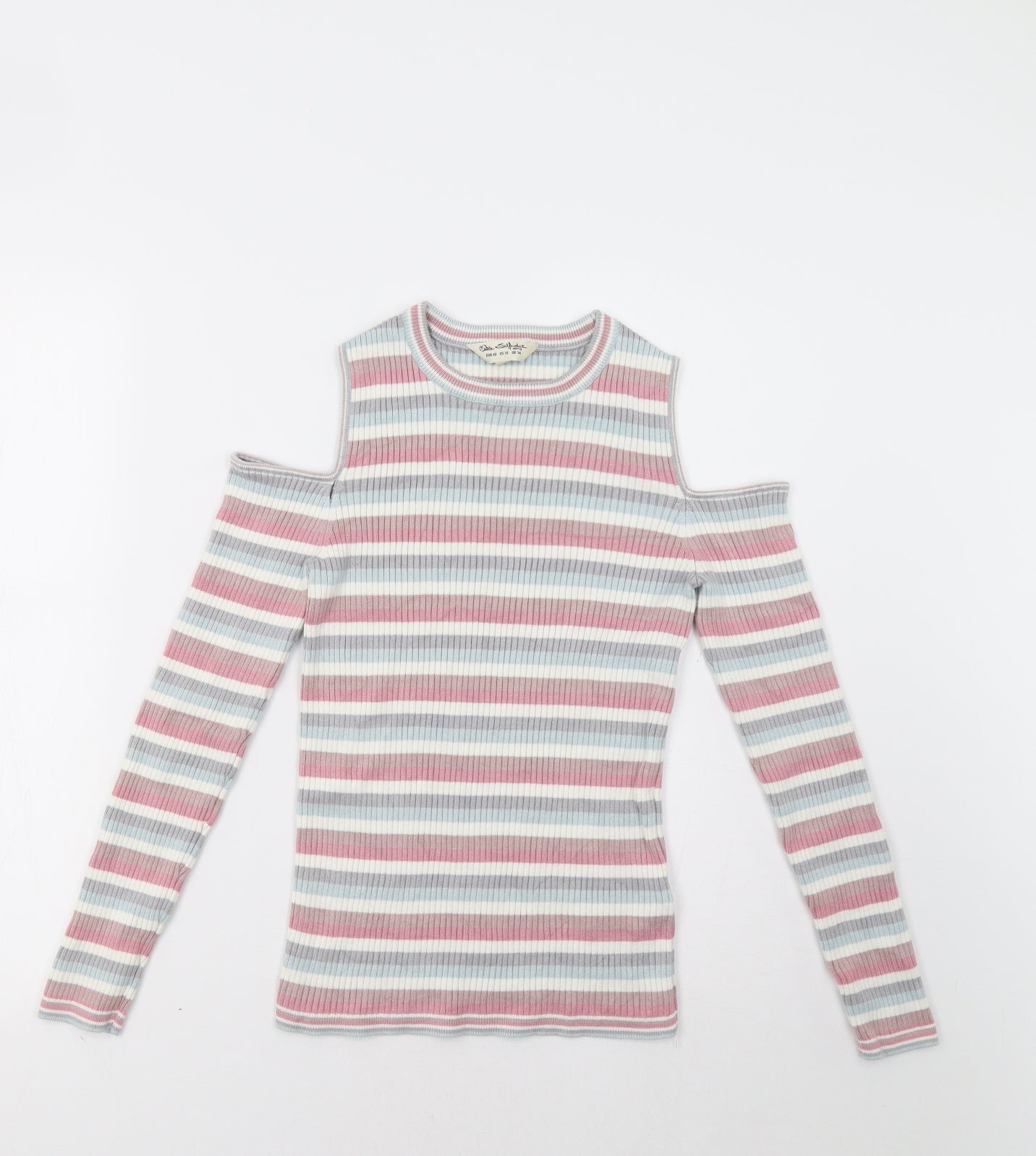Miss Selfridge Womens Multicoloured Striped  Pullover Jumper Size 14  - Cold Shoulder