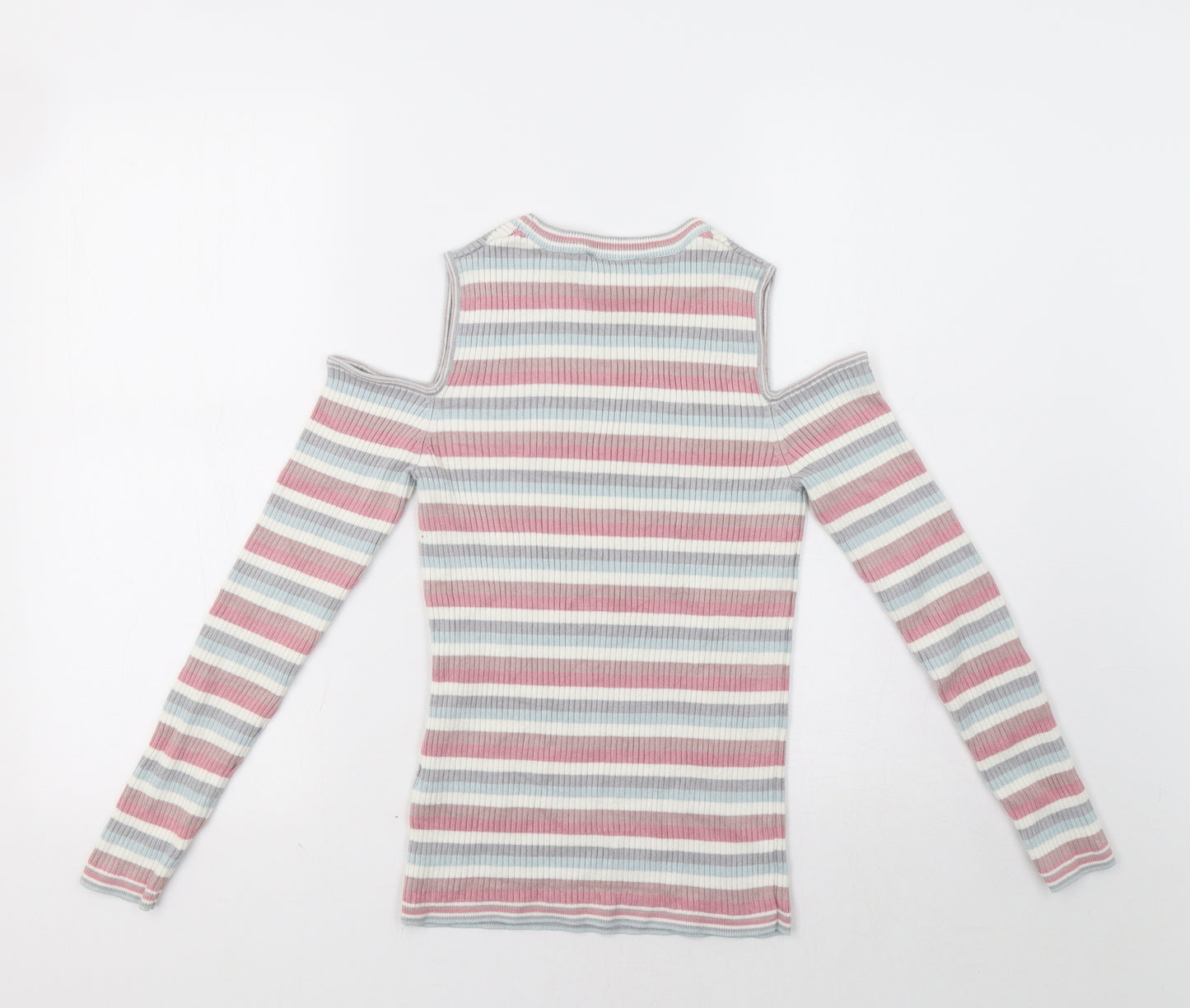Miss Selfridge Womens Multicoloured Striped  Pullover Jumper Size 14  - Cold Shoulder