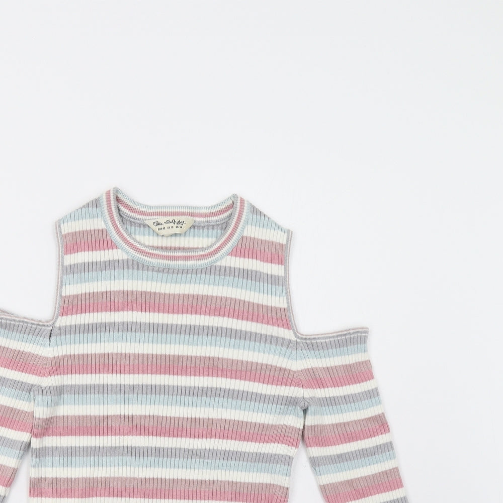 Miss Selfridge Womens Multicoloured Striped  Pullover Jumper Size 14  - Cold Shoulder