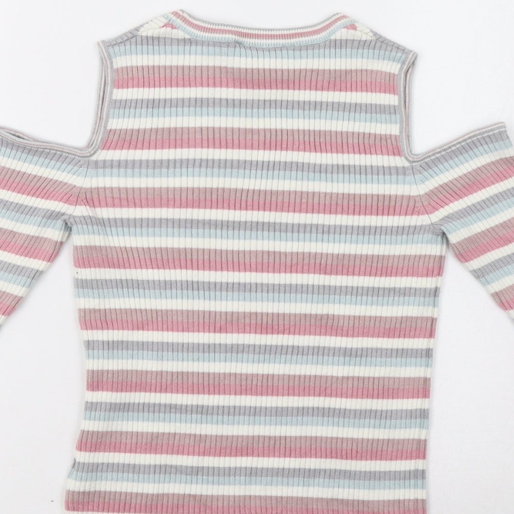 Miss Selfridge Womens Multicoloured Striped  Pullover Jumper Size 14  - Cold Shoulder