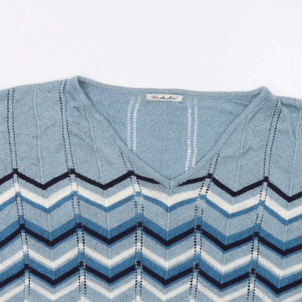 Berkertex Womens Blue Geometric  Pullover Jumper Size 16