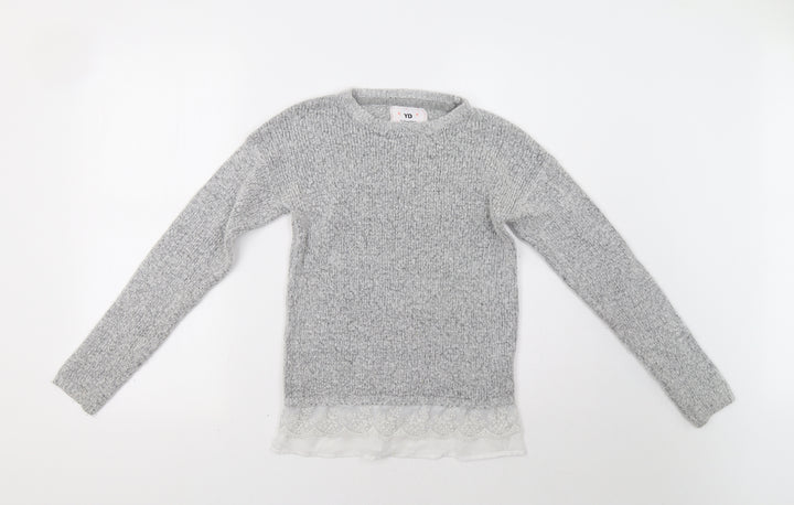 Primark Girls Grey Pullover Jumper Size 11-12 Years - Lace Detail
