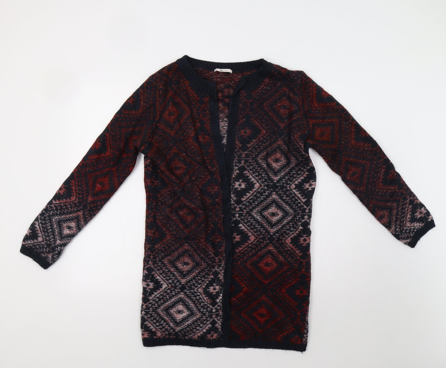 TU Womens Red Geometric  Cardigan Jumper Size 12
