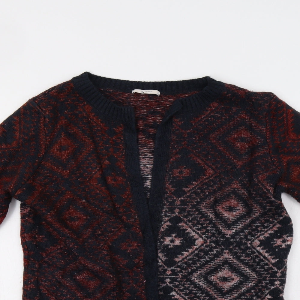 TU Womens Red Geometric  Cardigan Jumper Size 12