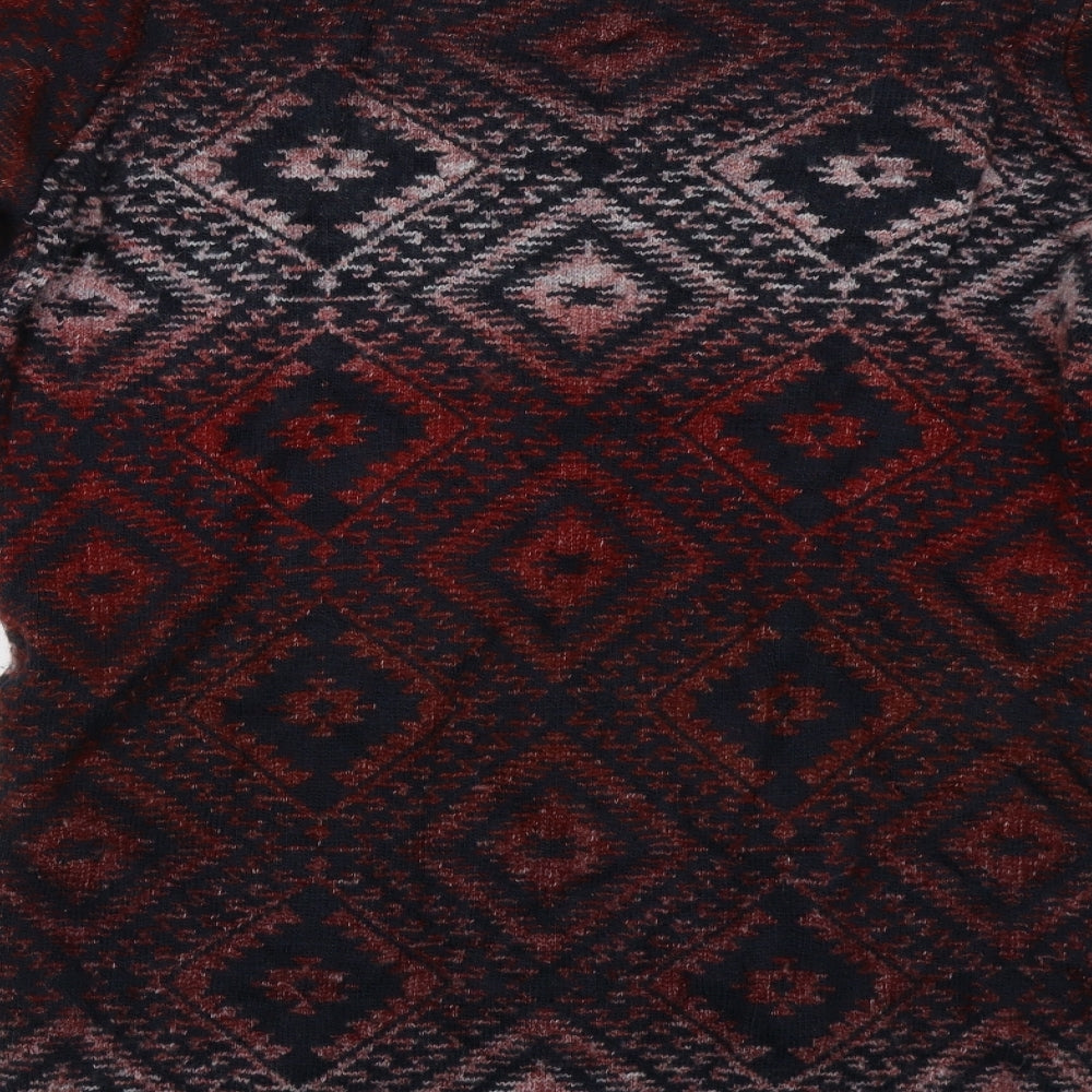 TU Womens Red Geometric  Cardigan Jumper Size 12