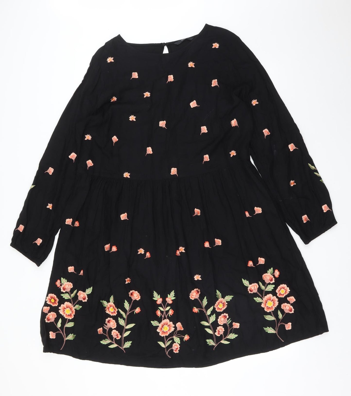 George Womens Black Floral  A-Line  Size 16
