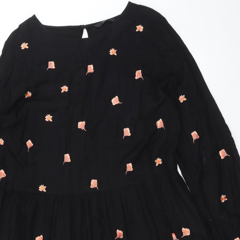 George Womens Black Floral  A-Line  Size 16